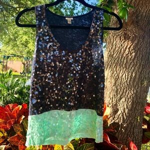 J. Crew Sequin Colorblock Tank Navy & Mint EUC
